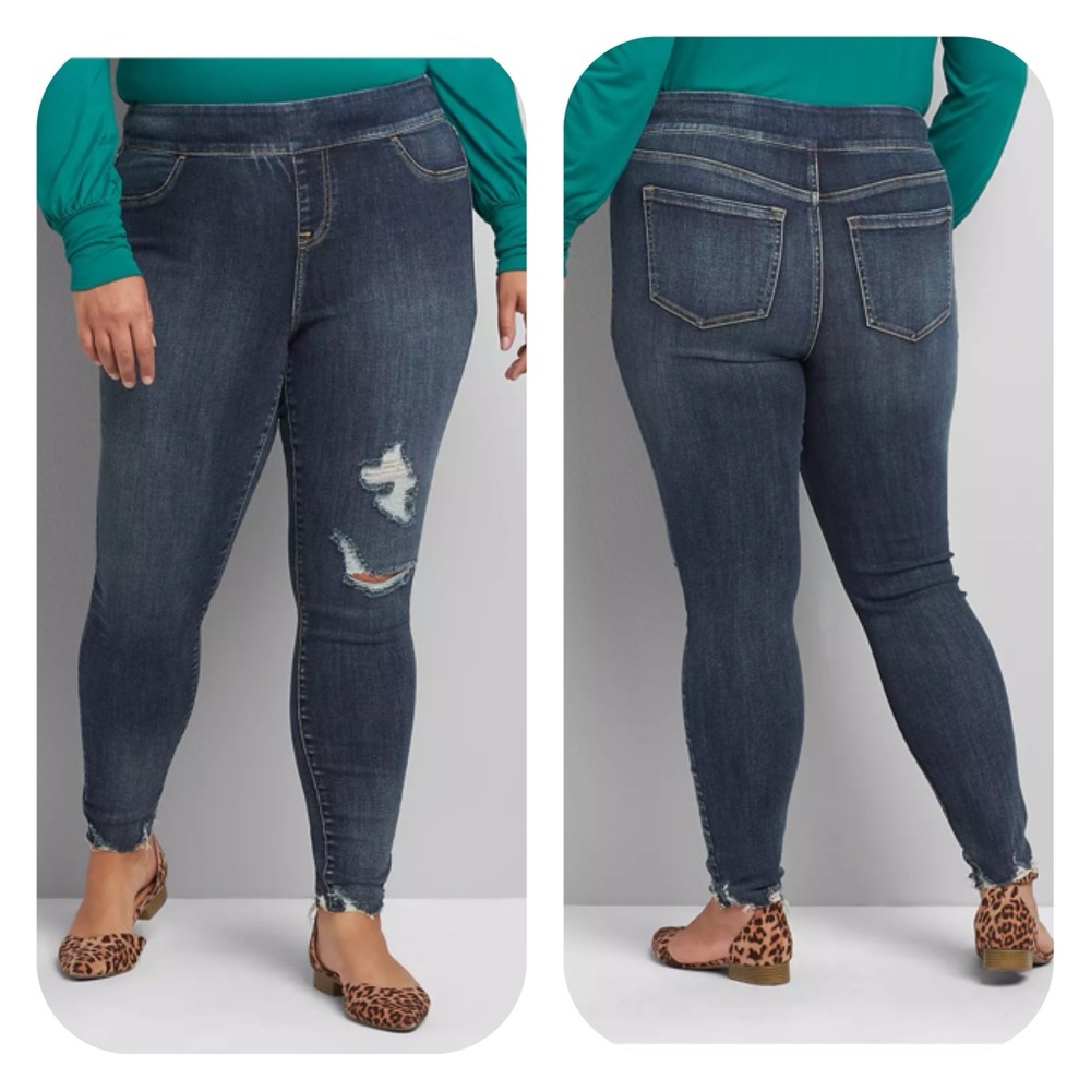 Lane Bryant Pull On Distressed Jeggings Dark Wash Plus Size 26 Petite